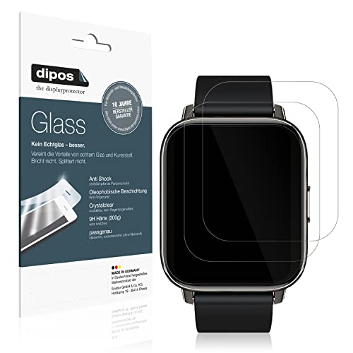 dipos I 2X Displayschutz klar kompatibel mit Rinsmola 1,69 Zoll Smartwatch Schutzfolie 9H Anti-Shock (bewusst Kleiner als das Glas, da Dieses gewölbt ist) von dipos