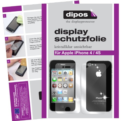 dipos I 4X Schutzfolie klar kompatibel mit iPhone 4 / 4S Folie Displayschutzfolie (2X Vorder- & 2X Rückseite) von dipos