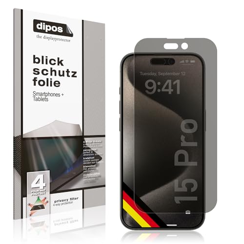 dipos I Sichtschutz-Folie matt kompatibel mit Apple iPhone 15 Pro Blickschutzfolie Display-Schutzfolie Privacy-Filter von dipos