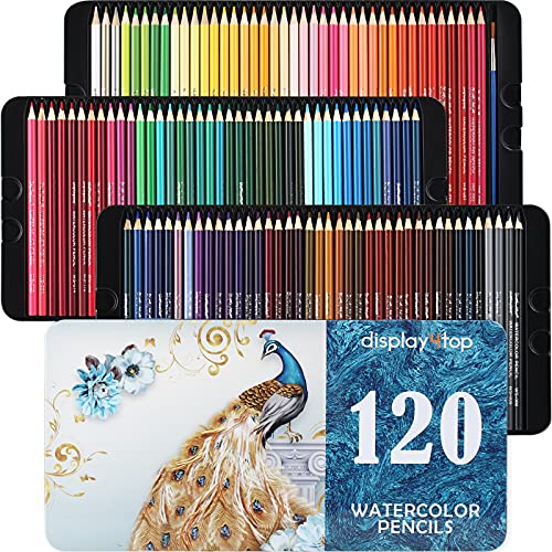 display4top 120 Aquarellstifte in Metallhülle,wasserlösliche Buntstifte von hoher Qualität Set für Künstler, Erwachsene,professionelle Aquarell Buntstifte zum Malen für Erwachsene von display4top