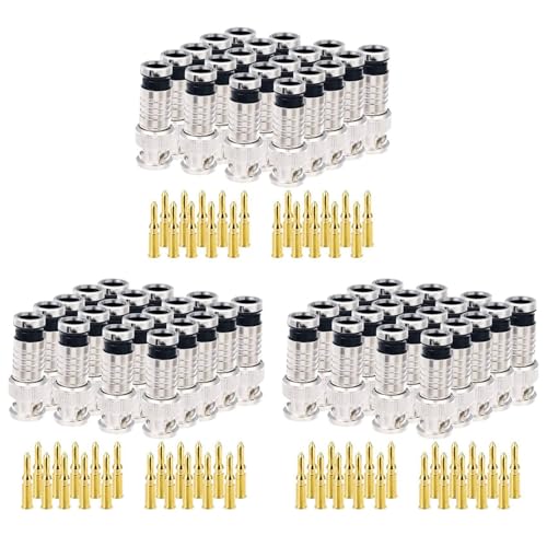 dissot 60 Stück BNC Kompression Stecker 75 Ohm Koppler mit Kupfer Stift für RG58-59 Crimper Video Stecker VerläNgerung Koaxial Kabel von dissot