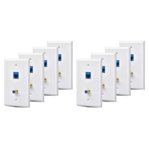 dissot 8 Packungen Ethernet Koax Wand Platten Auslass mit 1 Cat6 Schlussstein Anschluss und 1 Vergoldeten Koax F Typ Anschluss RJ45 Wand Platten von dissot