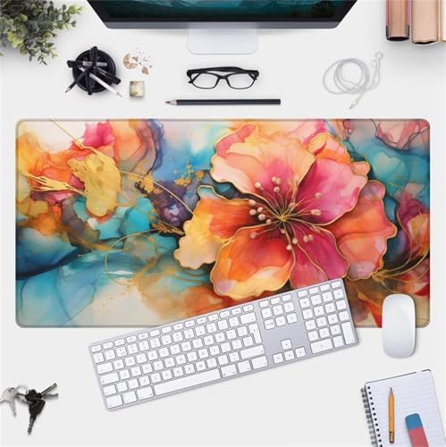 Gaming Mauspad, 800x400x3mm Großes Mousepads, Genähte Kanten Mouse Pad, schreibtischunterlage mit Rutschfester Gummibasis für Tastatur, PC, Laptop (Blume Blume) von ditlvy