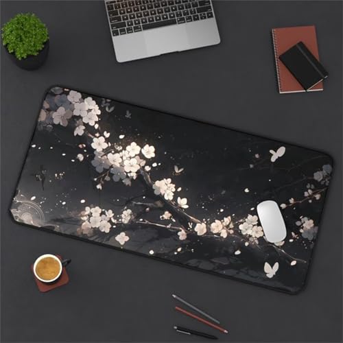 Gaming Mouse Pad, 600x400x2mm XXL Mousepad, Large Non-Slip Desk Pad, Improved Precision and Speed, Mouse Mat Suitable for Office, Gamer, Home (White Flowers Night) von ditlvy