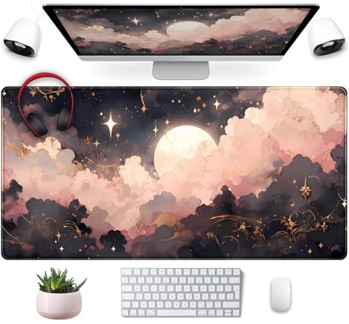 XXL Mauspad, 600x300x3mm Gaming Mousepad, Großer Mouse Pad, Tischunterlage Large Size Verbessert Präzision und Geschwindigkeit für Büro und Zuhause (Schwarze rosa Wolke) von ditlvy