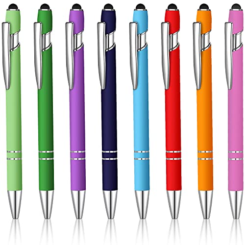 8 Stück Kugelschreiber mit Stylusspitze, schwarze Tinte, Metallstift für Touchscreens, Regenbogenfarben, gummierter Touch-Kugelschreiber, bunt für Tablets und mehr (Regenbogenfarben) von diyfixlcd