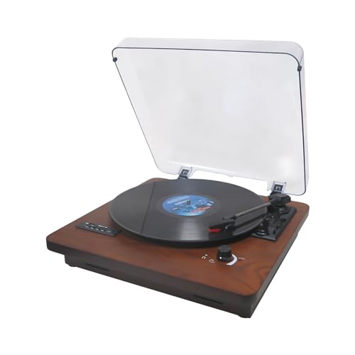 Vinyl Plattenspieler mit Lautsprecher, UKW-Radio, Bluetooth-Eingang und -Ausgang, USB/SD-Wiedergabe und Aufnahme, Line-Out, AUX-Eingang von dl