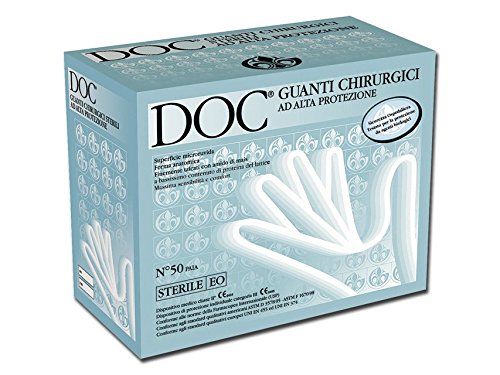 DOC - Einweg-OP-Handschuhe aus reinem Latex, mit Puder, steril (ETO), hoher Schutz, DM-Klasse II, PSA-Risikokategorie III, Größe 8, Spender mit 50 Paar anatomischer Handschuhe von doc