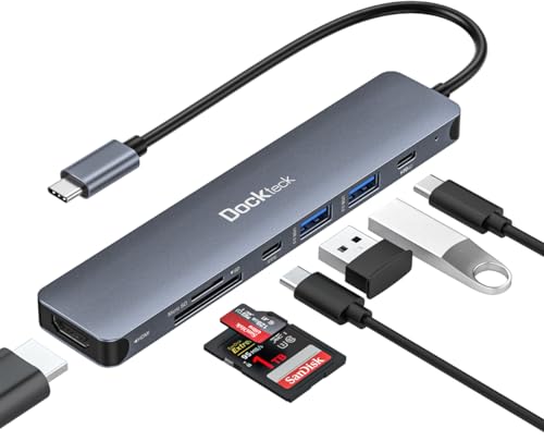 USB C Hub, Dockteck 7 in 1 Multiport USB C Adapter with HDMI 4K, 100W PD, 5 Gbps USB-C, 2 USB-A Data Ports, SD/TF Card Reader, USB Hub for MacBook Pro/Air, iPad Pro, Surface Pro, Steam Deck, XPS, HP von dockteck