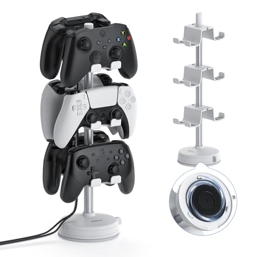 doenci Controller Halter 3 Ebenen für 6 PS5 PS4 Nintendo Switch Xbox Gaming Controller, Weiß Kopfhörer Ständer Controller Halterung mit Saugnapfbasis Game Headset Ständer Spiele Organizer Schreibtisch von doenci