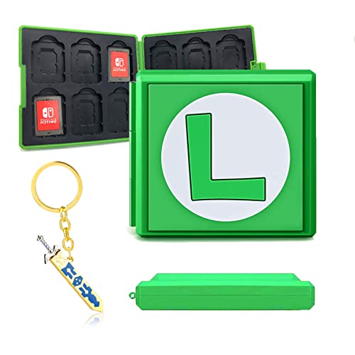 Game Card Case für Nintendo Switch, Quadratische Etui Aufbewahrungsbox für Switch Spiele, Tragbare Dünne Hartschale mit 12 Kartenfächern, mit Geschenk Schlüsselanhänger Schwert (Luigi L) von doepeBAE