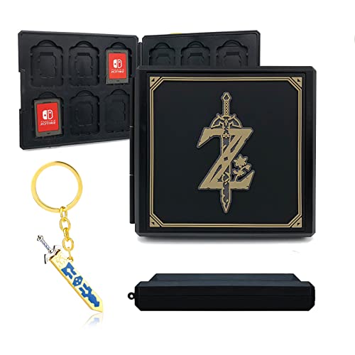 Game Card Case für Nintendo Switch, Quadratische Etui Aufbewahrungsbox für Switch Spiele, Tragbare Dünne Hartschale mit 12 Kartenfächern, mit Geschenk Schlüsselanhänger Schwert (Zelda Black) von doepeBAE