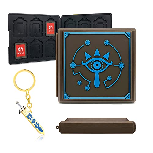 Game Card Case für Nintendo Switch, Quadratische Etui Aufbewahrungsbox für Switch Spiele, Tragbare Dünne Hartschale mit 12 Kartenfächern, mit Geschenk Schlüsselanhänger Schwert (Zelda Eye) von doepeBAE