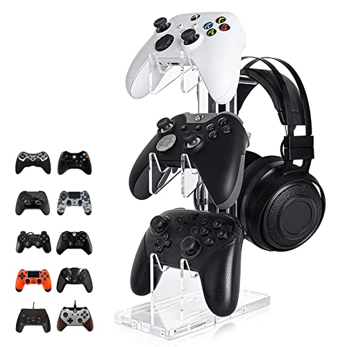 doepeBAE Controller Halter für Xbox Series X PS4 PS5 Switch Joy Con, Kopfhörer Controller Halterung Transparentes Acryl, Kopfhörer Controller Ständer für 3 Gamepads (A) von doepeBAE