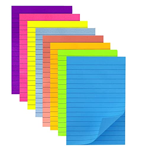 Haftnotizen, 400 Blatt Linierte Sticky Notes Klebezettel, Selbstklebende Haftnotizzettel, Farbige Haftnotizen für Büro Schule Zuhause(8 Farben, 100 x 150mm) von dogmoon