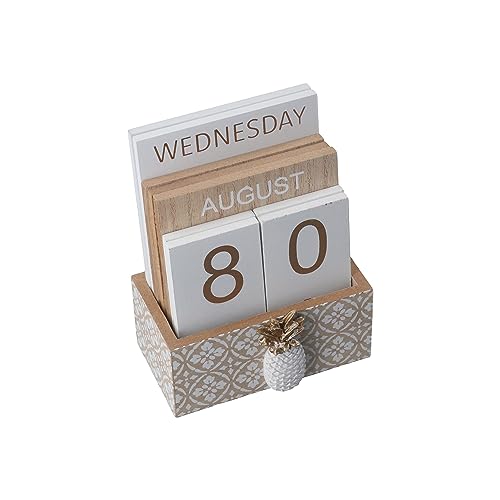 dohobby Ananas Holz Vintage Ewiger Kalender, Ewiger Kalender Holzblöcke Kalender, für Home Office Tisch Schreibtisch Dekoration von dohobby