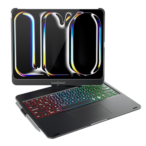 doqo iPad Pro 11 Zoll Case mit Tastatur (M4, 2024),Tastaturgehäuse für iPad Pro 2024 11 mit Multi-Touch Trackpad, 7 Farben Hintergrundbeleuchtung & 360° drehbar,Thin&Light A2836, A2837 Black von doqo