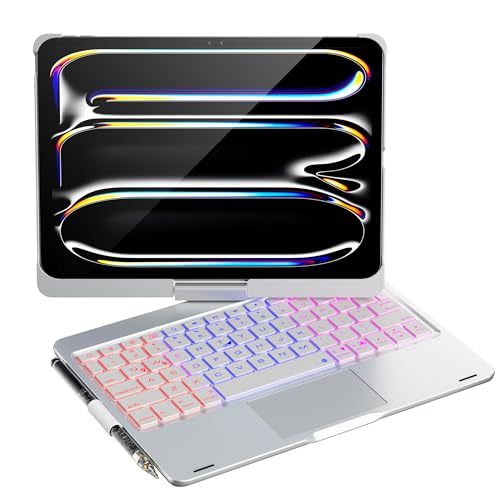 doqo iPad Pro 11 Zoll Gehäuse mit Tastatur (M4, 2024),Tastaturgehäuse für iPad Pro 11 2024 mit Multi-Touch Trackpad, 7 Farben Hintergrundbeleuchtung & 360° drehbar,Dünn&Leicht für A2836, A2837 von doqo
