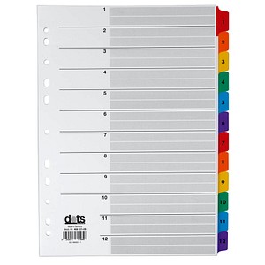 dots Ordnerregister Mylar Vollformat 1-12 farbig 12-teilig, 1 Satz von dots