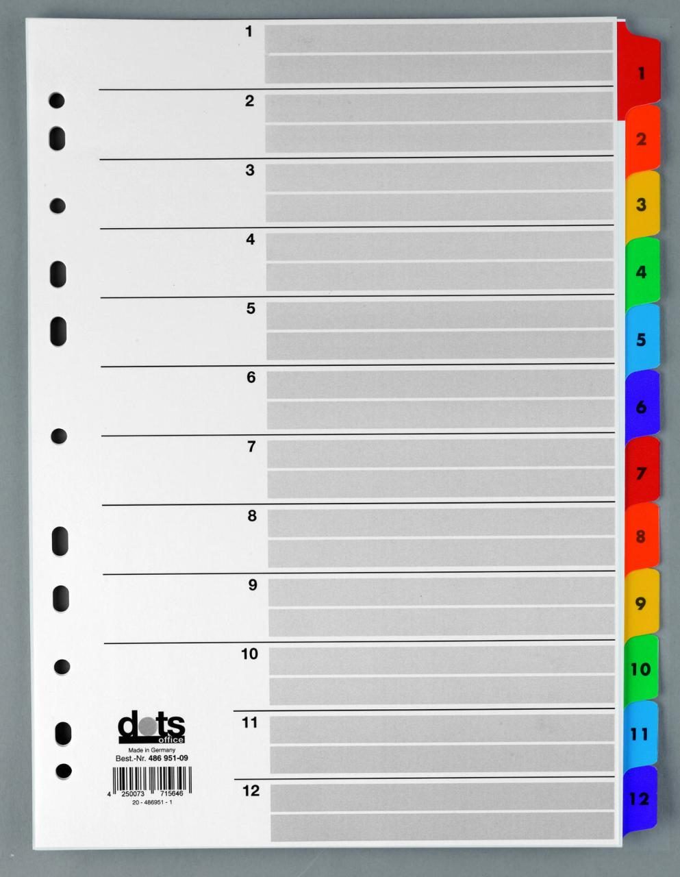 dots Ordnerregister Vollformat 1-12 DIN A4 dots Ordnerregister Vollformat 1-12 DIN A4 von dots