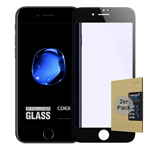 doupi 2X FullCover Panzerfolie für iPhone 7 Plus / 8 Plus (5,5 Zoll), Preimium 9H Hartglas HD Displayschutz Anti Kratzer Glas Schutzfolie (2er Pack), schwarz von doupi