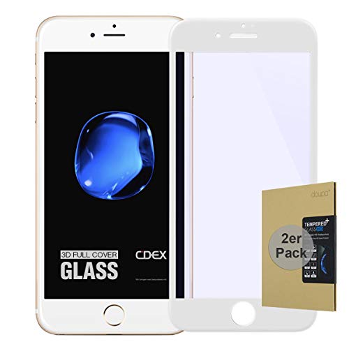 doupi 2X FullCover Panzerfolie für iPhone 7 Plus / 8 Plus (5,5 Zoll), Preimium 9H Hartglas HD Displayschutz Anti Kratzer Glas Schutzfolie (2er Pack), weiß von doupi