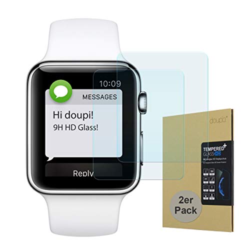 doupi 2X Panzerfolie für Apple Watch 42mm Series 1/2 / 3, Premium 9H Hartglas HD Display Schutz Glasfolie (2er Pack) von doupi