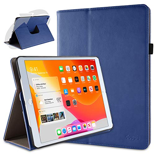doupi Deluxe Schutzhülle für iPad 2020 (8. Gen.), iPad 2019 (7. Gen.) 10,2 Zoll, Smart Case Sleep/Wake Funktion 360 Grad drehbar PU Leder Schutz Hülle Ständer Cover Tasche mit Stifthalter, blau von doupi