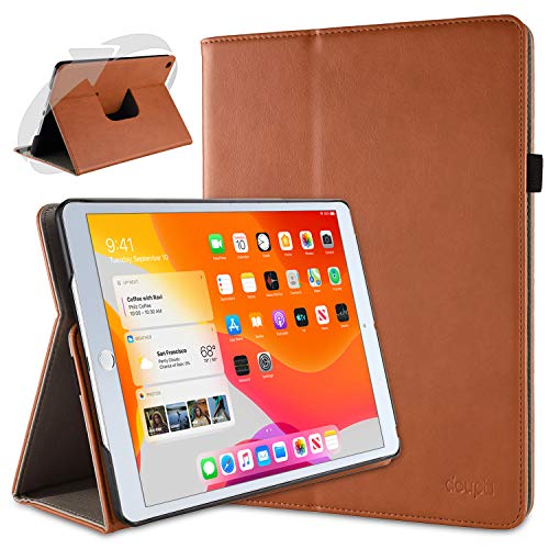 doupi Deluxe Schutzhülle für iPad 2020 (8. Gen.), iPad 2019 (7. Gen.) 10,2 Zoll, Smart Case Sleep/Wake Funktion PU Leder Schutz Hülle Ständer Cover Tasche mit Stifthalter, braun von doupi