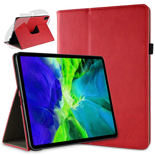 doupi Deluxe Schutzhülle für iPad Pro 11" 2020, 2021, Smart Case Sleep/Wake Funktion 360 Grad drehbar PU Leder Schutz Hülle Ständer Cover Tasche mit Stifthalter, rot von doupi