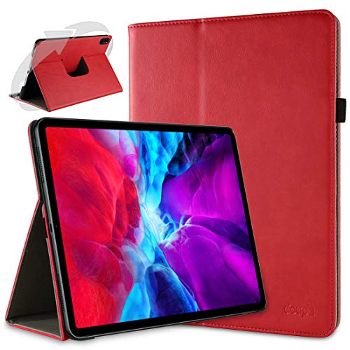 doupi Deluxe Schutzhülle für iPad Pro 12,9" 2020, 2021, Smart Case Sleep/Wake Funktion 360 Grad drehbar PU Leder Schutz Hülle Ständer Cover Tasche mit Stifthalter, rot von doupi