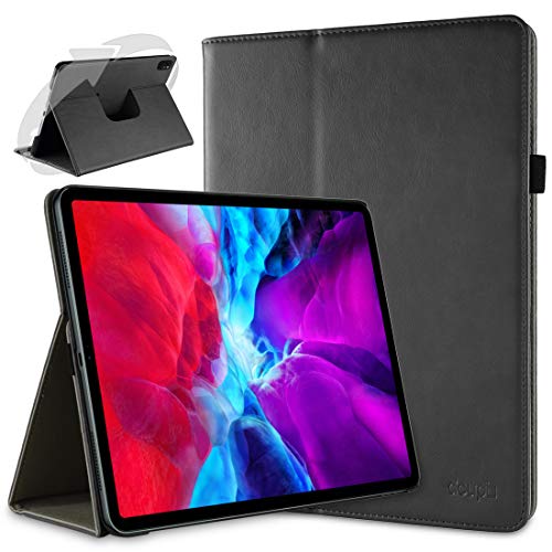 doupi Deluxe Schutzhülle für iPad Pro 12,9" 2020, 2021, Smart Case Sleep/Wake Funktion 360 Grad drehbar PU Leder Schutz Hülle Ständer Cover Tasche mit Stifthalter, schwarz von doupi