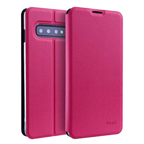 doupi Flip Case für Samsung Galaxy S10, Deluxe Schutz Hülle mit Magnetischem Verschluss Cover Klappbar Book Style Handyhülle Aufstellbar Ständer, rot pink von doupi