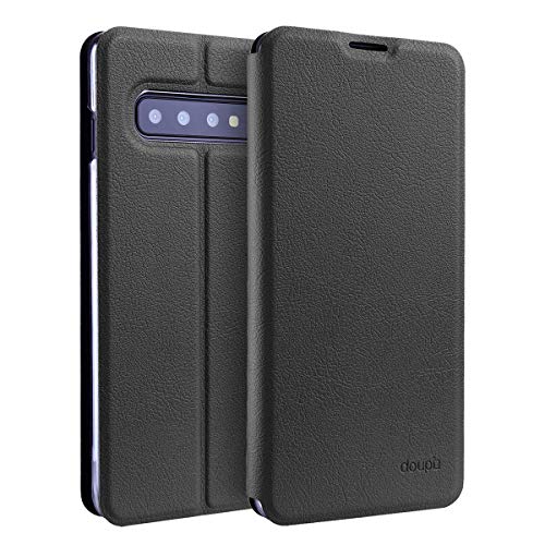 doupi Flip Case für Samsung Galaxy S10, Deluxe Schutz Hülle mit Magnetischem Verschluss Cover Klappbar Book Style Handyhülle Aufstellbar Ständer, schwarz von doupi