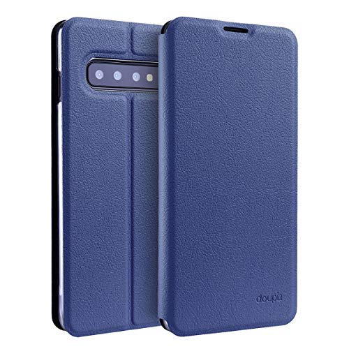 doupi Flip Case für Samsung Galaxy S10 Plus, Deluxe Schutz Hülle mit Magnetischem Verschluss Cover Klappbar Book Style Handyhülle Aufstellbar Ständer, dunkel blau von doupi