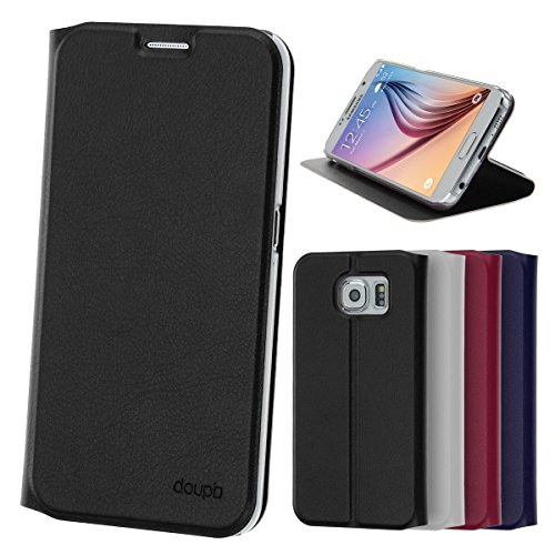 doupi Flip Case für Samsung Galaxy S6, Deluxe Schutz Hülle mit Magnetischem Verschluss Cover Klappbar Book Style Handyhülle Aufstellbar Ständer, schwarz von doupi