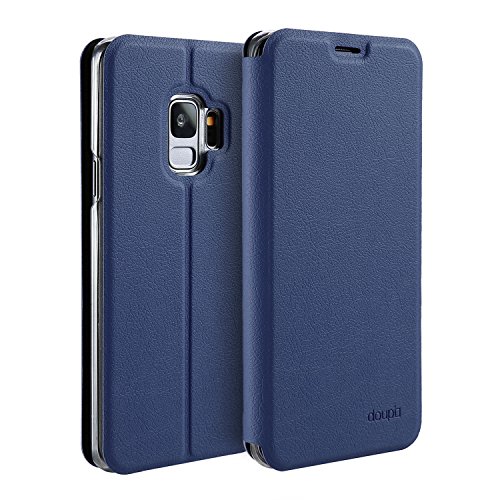 doupi Flip Case für Samsung Galaxy S9, Deluxe Schutz Hülle mit Magnetischem Verschluss Cover Klappbar Book Style Handyhülle Aufstellbar Ständer, dunkel blau von doupi