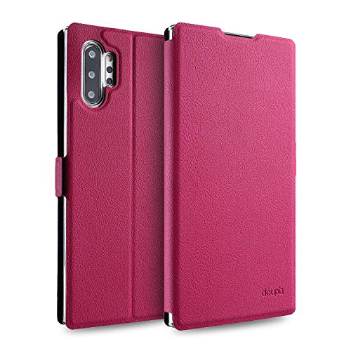 doupi Flip Case für Samsung Note 10 Plus, Deluxe Schutz Hülle mit Magnetischem Verschluss Cover Klapphülle Book Style Handyhülle Aufstellbar Ständer, rot pink von doupi