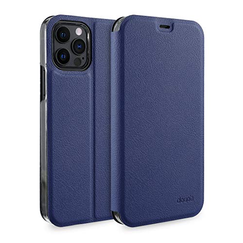 doupi Flip Case für iPhone 12 / iPhone 12 Pro (6,1 Zoll), Deluxe Schutz Hülle mit Magnetischem Verschluss Cover Klapphülle Book Style Handyhülle Aufstellbar Ständer, dunkel blau von doupi