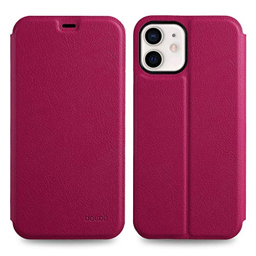 doupi Flip Case für iPhone 12 Mini (5,4 Zoll), Deluxe Schutz Hülle mit Magnetischem Verschluss Cover Klapphülle Book Style Handyhülle Aufstellbar Ständer, rot pink von doupi