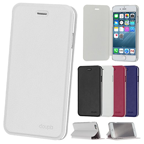 doupi Flip Case für iPhone 6 Plus / 6S Plus (5,5 Zoll), Deluxe Schutz Hülle mit Magnetischem Verschluss Cover Klappbar Book Style Handyhülle Aufstellbar Ständer, weiß von doupi