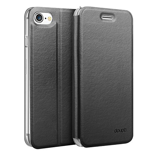 doupi Flip Case für iPhone SE (2022) / iPhone 8/7 (4,7 Zoll), Deluxe Schutz Hülle mit Magnetischem Verschluss Cover Klappbar Book Style Handyhülle Aufstellbar Ständer, schwarz von doupi