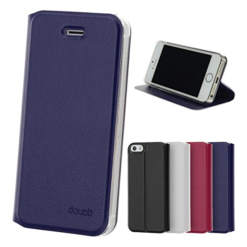 doupi Flip Case für iPhone SE / 5S / 5, Deluxe Schutz Hülle mit Magnetischem Verschluss Cover Klappbar Book Style Handyhülle Aufstellbar Ständer, blau von doupi