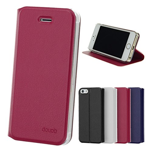 doupi Flip Case für iPhone SE / 5S / 5, Deluxe Schutz Hülle mit Magnetischem Verschluss Cover Klappbar Book Style Handyhülle Aufstellbar Ständer, rot von doupi