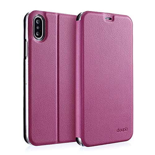 doupi Flip Case für iPhone XS MAX (6,5 Zoll), Deluxe Schutz Hülle mit Magnetischem Verschluss Cover Klappbar Book Style Handyhülle Aufstellbar Ständer, rot pink von doupi