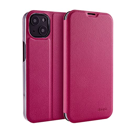 doupi Flip Case kompatibel mit iPhone 13 (6,1 Zoll), Deluxe Schutz Hülle mit Magnetischem Verschluss Cover Klapphülle Book Style Handyhülle Aufstellbar Ständer, rot pink von doupi