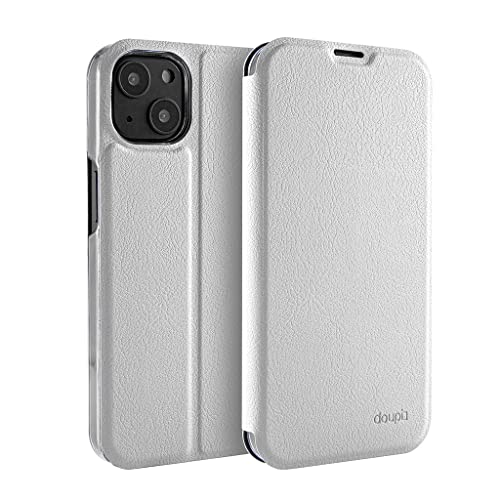 doupi Flip Case kompatibel mit iPhone 13 (6,1 Zoll), Deluxe Schutz Hülle mit Magnetischem Verschluss Cover Klapphülle Book Style Handyhülle Aufstellbar Ständer, weiß von doupi