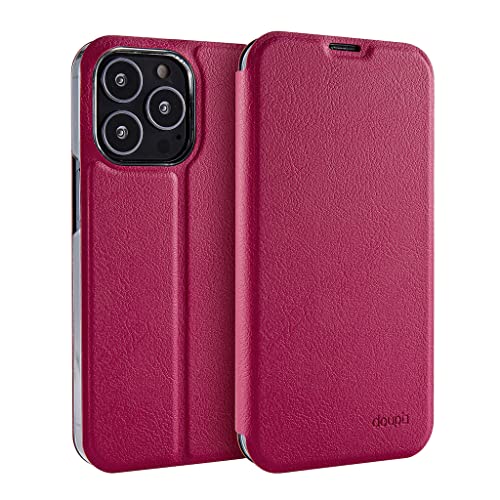 doupi Flip Case kompatibel mit iPhone 13 Pro (6,1 Zoll), Deluxe Schutz Hülle mit Magnetischem Verschluss Cover Klapphülle Book Style Handyhülle Aufstellbar Ständer, rot pink von doupi