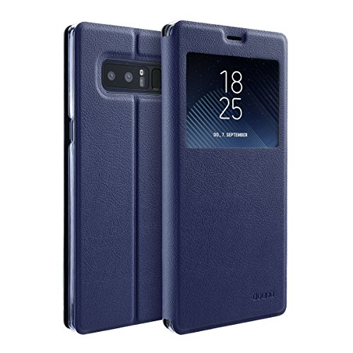 doupi FlipCase für Samsung Galaxy Note 8, Deluxe Schutzhülle mit Sichtfenster Magnet Verschluss Klappbar Book Style Aufstellbar Ständer, dunkel blau von doupi