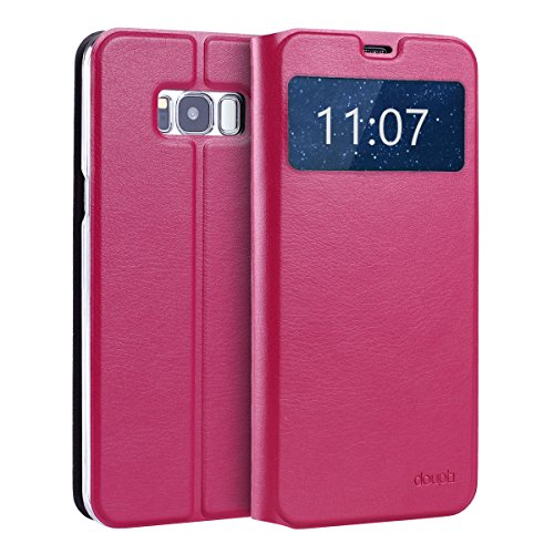 doupi FlipCase für Samsung Galaxy S8, Deluxe Schutzhülle mit Sichtfenster Magnet Verschluss Klappbar Book Style Aufstellbar Ständer, rot pink von doupi
